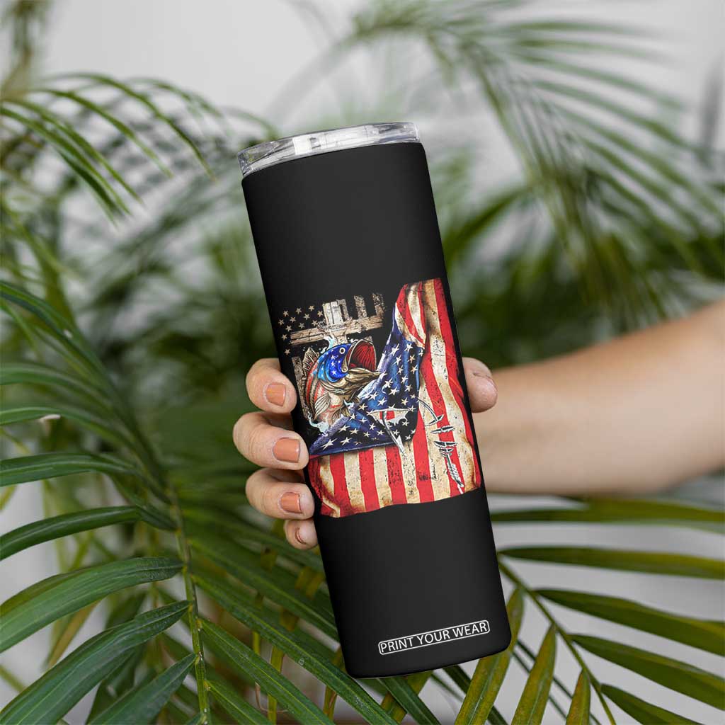 Fisherman Christian Fishing Vintage American Flag Skinny Tumbler TS11 Print Your Wear