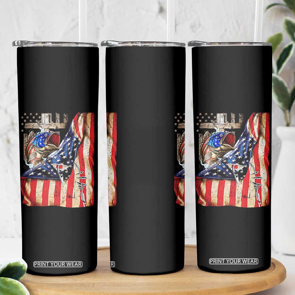 Fisherman Christian Fishing Vintage American Flag Skinny Tumbler TS11 Print Your Wear