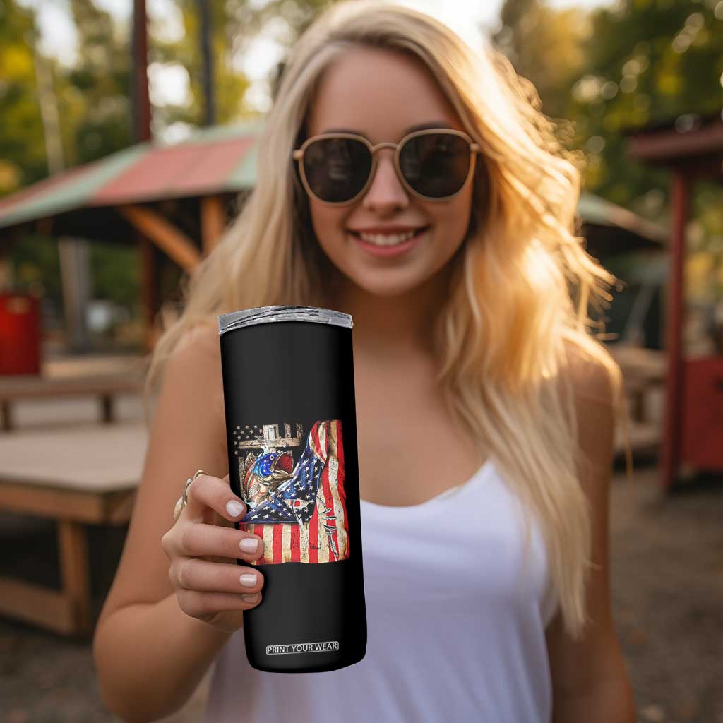Fisherman Christian Fishing Vintage American Flag Skinny Tumbler TS11 Print Your Wear