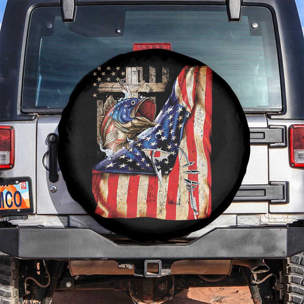 Fisherman Christian Fishing Vintage American Flag Spare Tire Cover TS11 No hole Black Print Your Wear