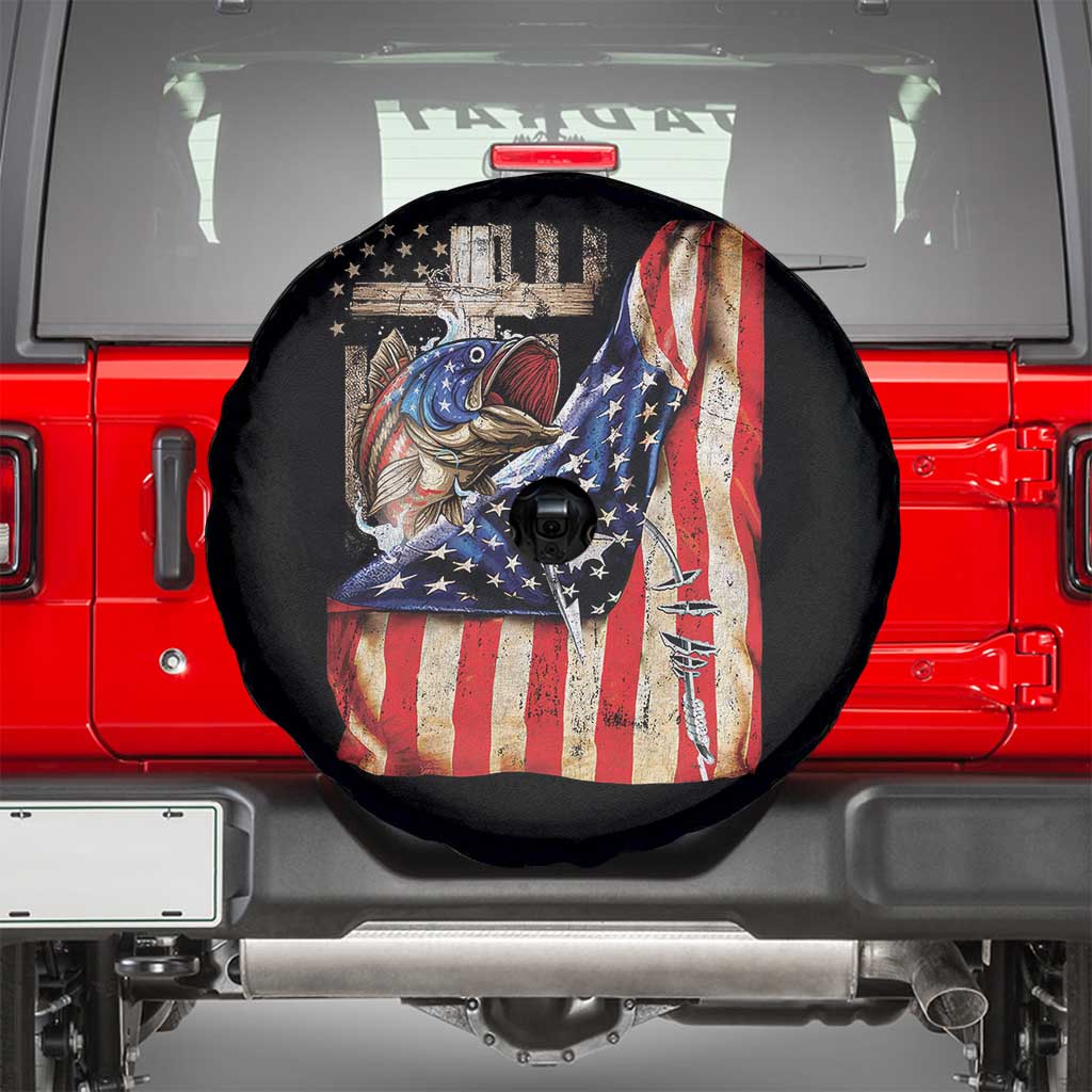 Fisherman Christian Fishing Vintage American Flag Spare Tire Cover TS11 Black Print Your Wear