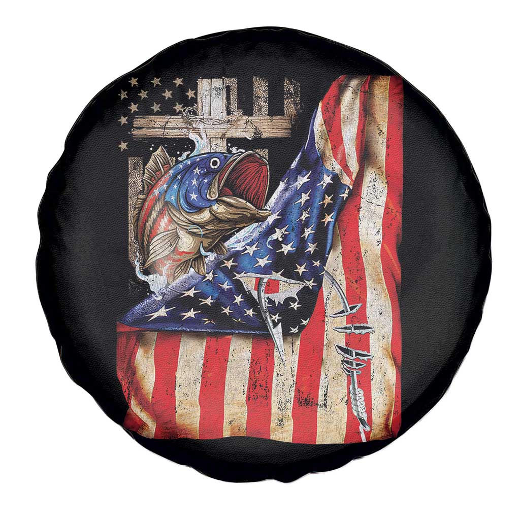 Fisherman Christian Fishing Vintage American Flag Spare Tire Cover TS11 Print Your Wear