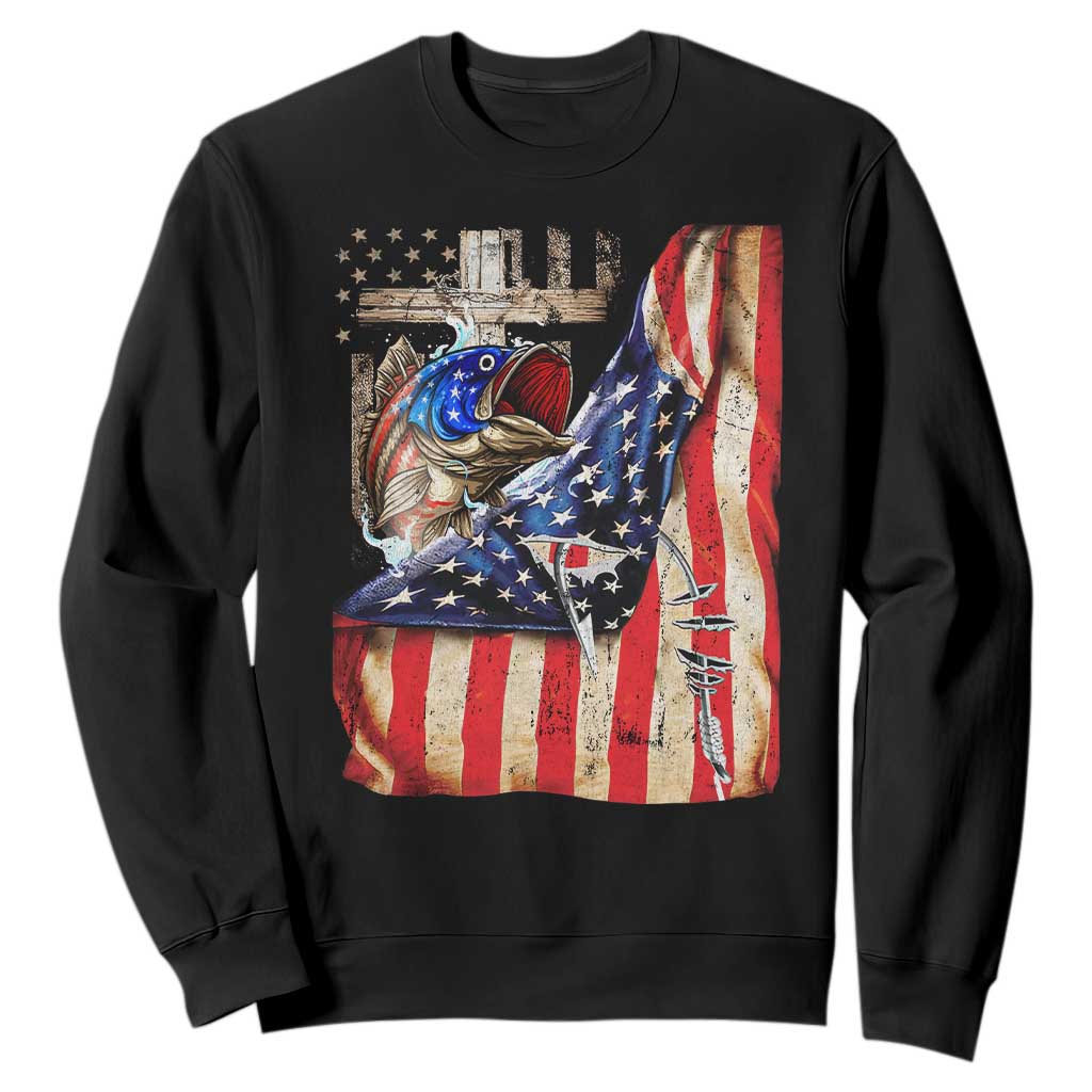 Fisherman Christian Fishing Vintage American Flag Sweatshirt TS11 Black Print Your Wear