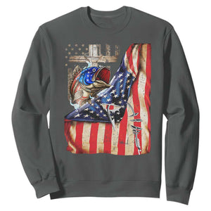 Fisherman Christian Fishing Vintage American Flag Sweatshirt TS11 Dark Heather Print Your Wear