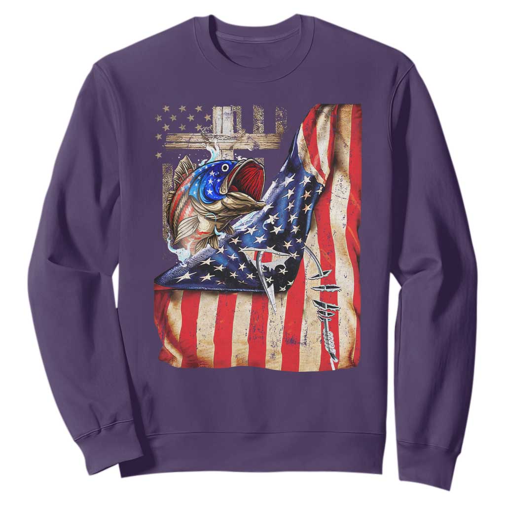 Fisherman Christian Fishing Vintage American Flag Sweatshirt TS11 Purple Print Your Wear