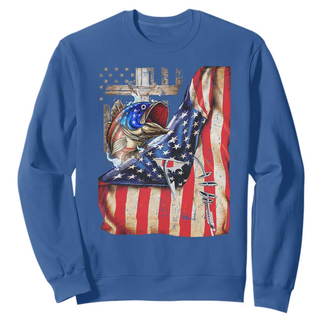 Fisherman Christian Fishing Vintage American Flag Sweatshirt TS11 Royal Blue Print Your Wear