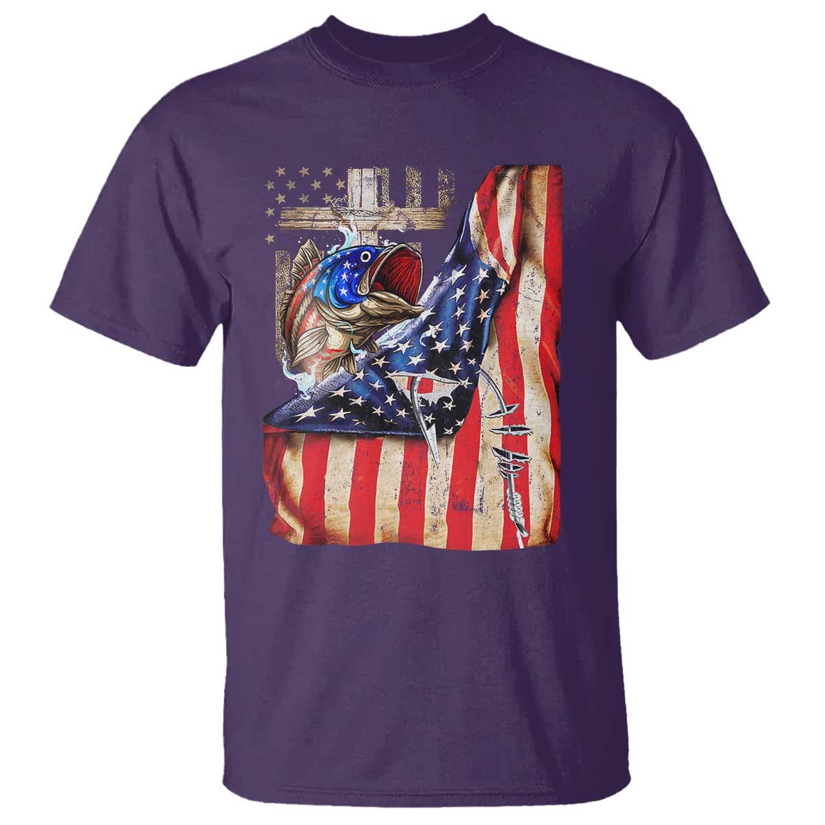 Fisherman Christian Fishing Vintage American Flag T Shirt TS11 Purple Print Your Wear