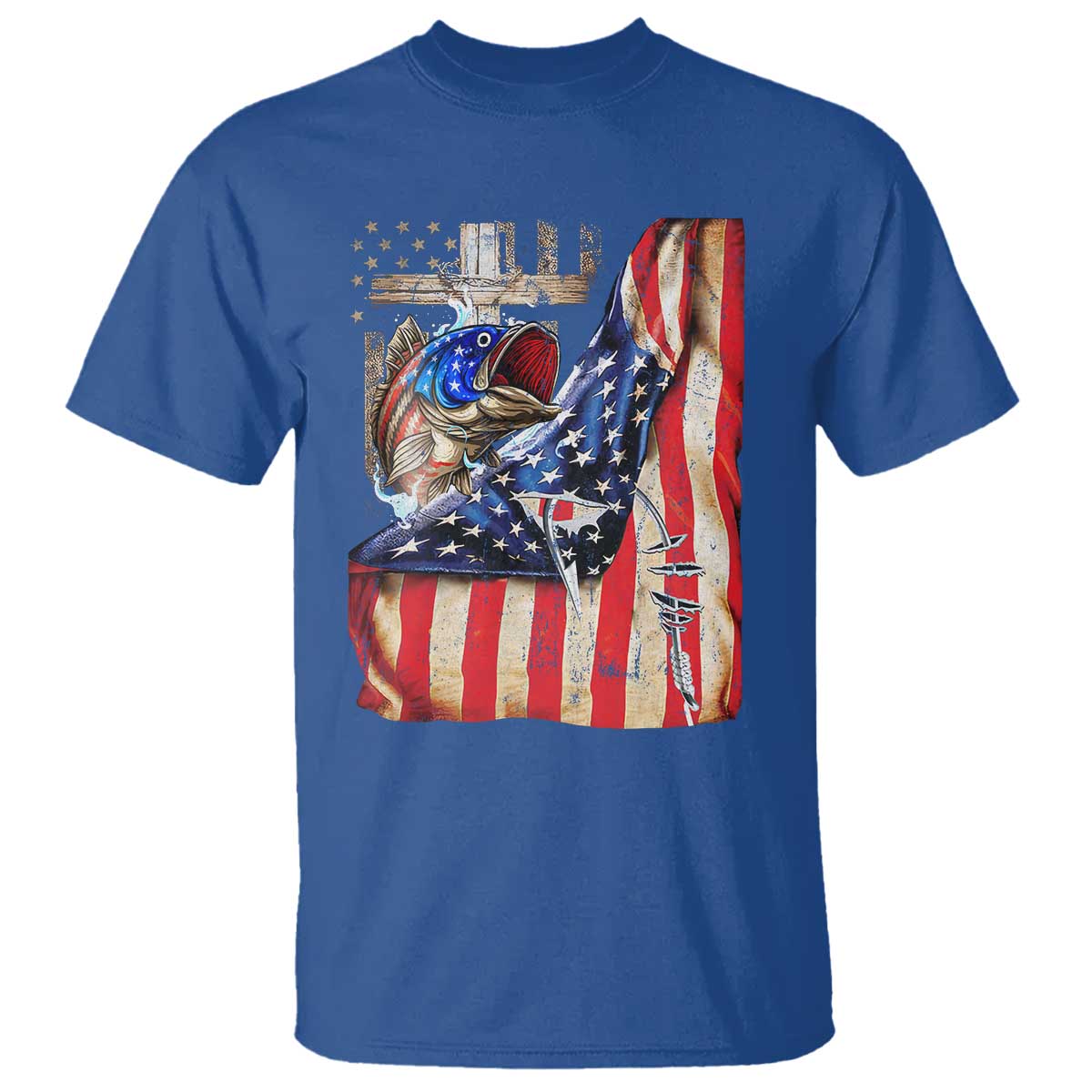 Fisherman Christian Fishing Vintage American Flag T Shirt TS11 Royal Blue Print Your Wear