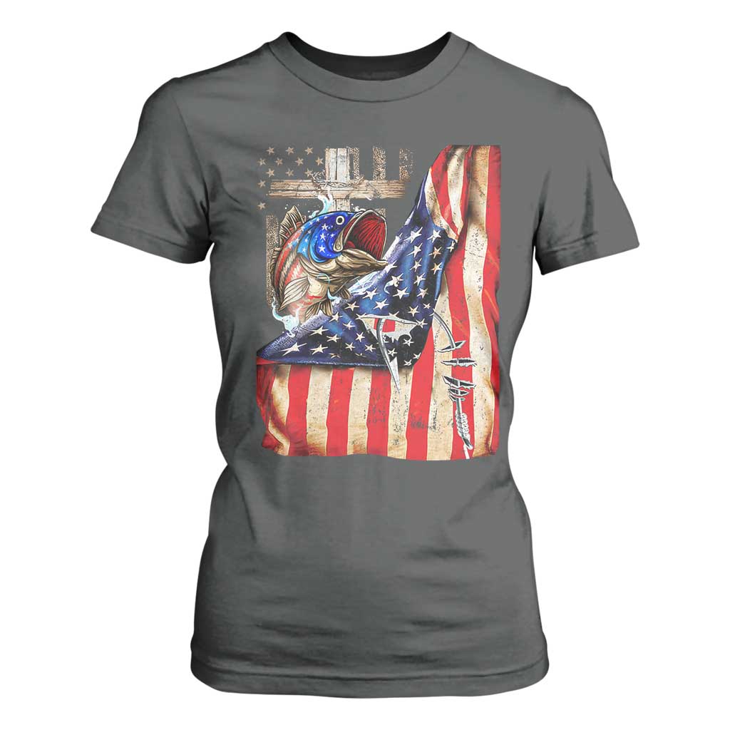 Fisherman Christian Fishing Vintage American Flag T Shirt For Women TS11 Dark Heather Print Your Wear