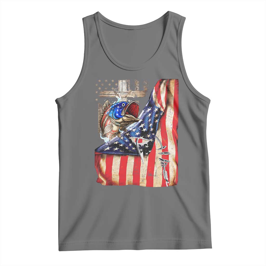 Fisherman Christian Fishing Vintage American Flag Tank Top TS11 Black Heather Print Your Wear