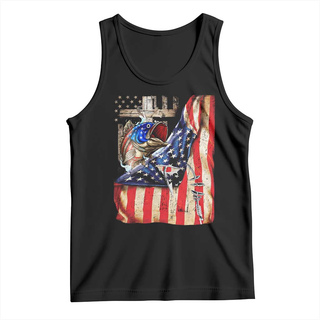 Fisherman Christian Fishing Vintage American Flag Tank Top TS11 Black Print Your Wear