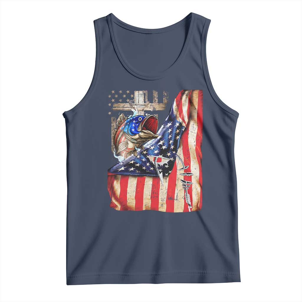 Fisherman Christian Fishing Vintage American Flag Tank Top TS11 Navy Print Your Wear