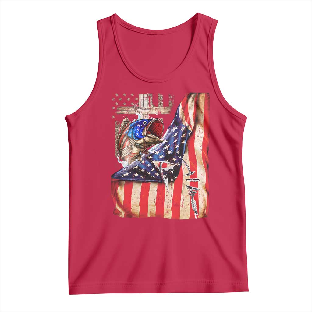 Fisherman Christian Fishing Vintage American Flag Tank Top TS11 Red Print Your Wear