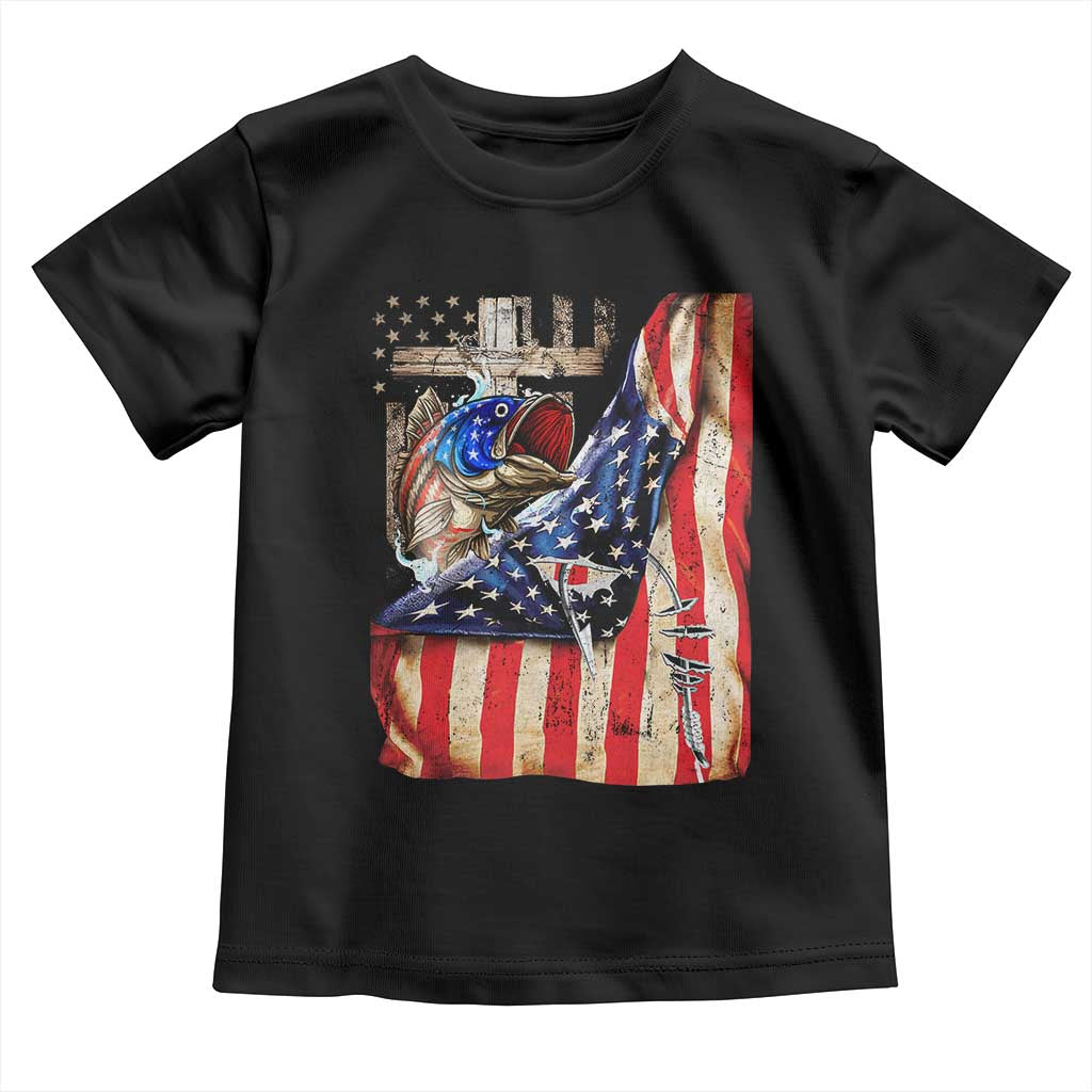 Fisherman Christian Fishing Vintage American Flag Toddler T Shirt TS11 Black Print Your Wear