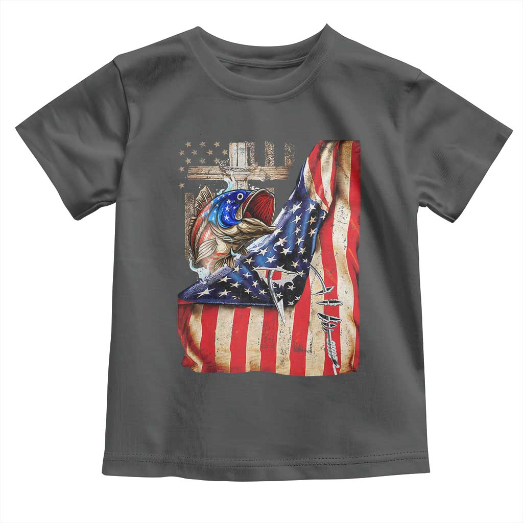 Fisherman Christian Fishing Vintage American Flag Toddler T Shirt TS11 Dark Heather Print Your Wear