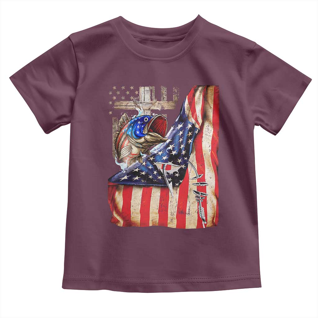 Fisherman Christian Fishing Vintage American Flag Toddler T Shirt TS11 Maroon Print Your Wear