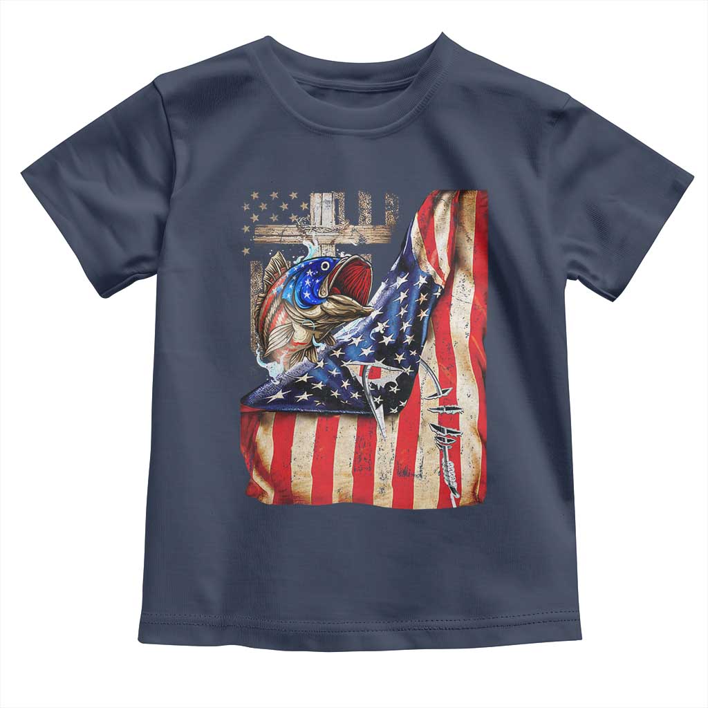 Fisherman Christian Fishing Vintage American Flag Toddler T Shirt TS11 Navy Print Your Wear
