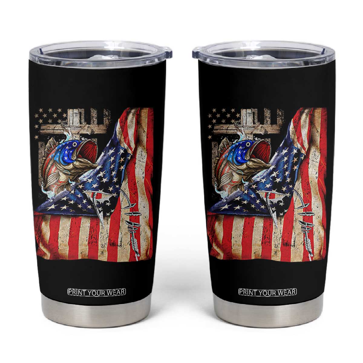 Fisherman Christian Fishing Vintage American Flag Tumbler Cup TS11 Black Print Your Wear
