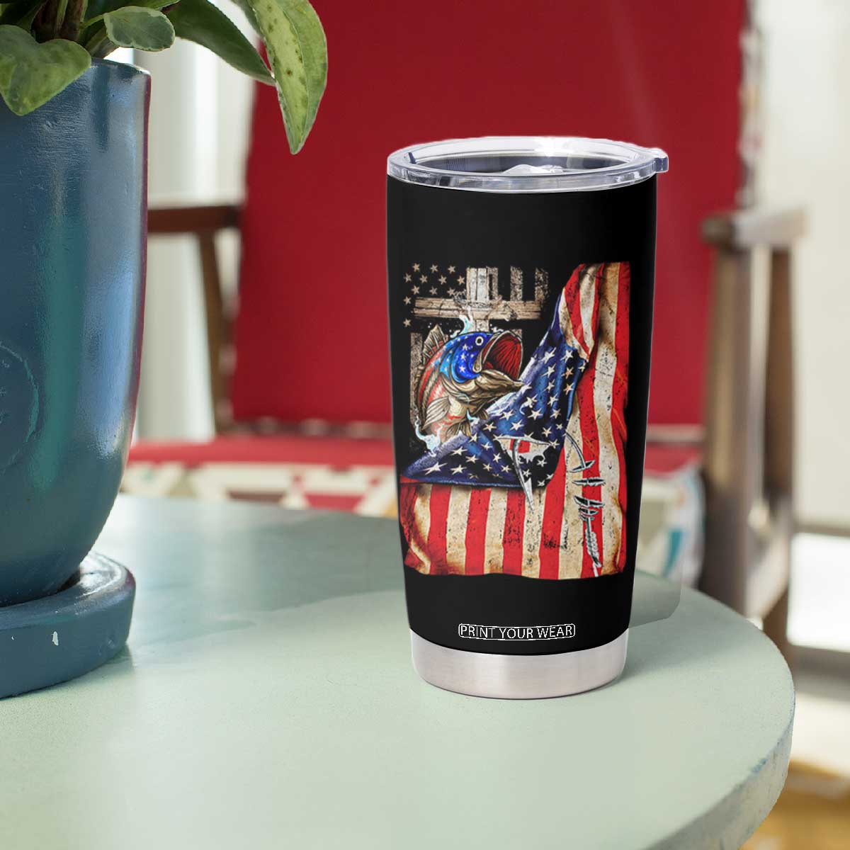 Fisherman Christian Fishing Vintage American Flag Tumbler Cup TS11 Print Your Wear