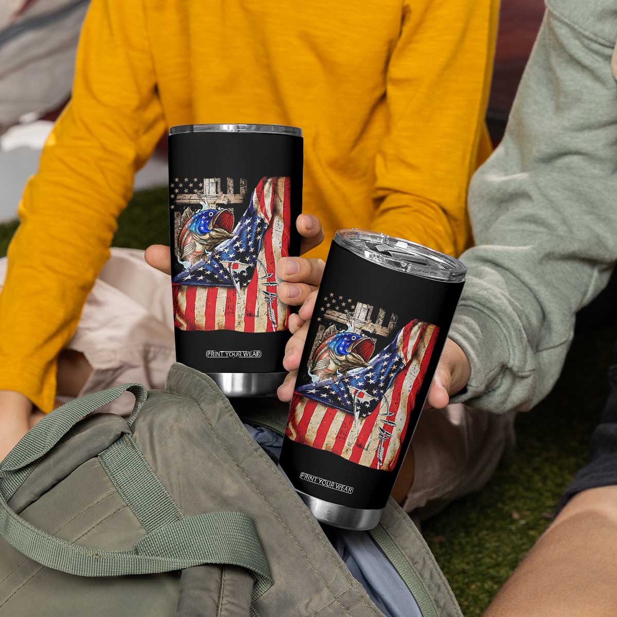 Fisherman Christian Fishing Vintage American Flag Tumbler Cup TS11 Print Your Wear