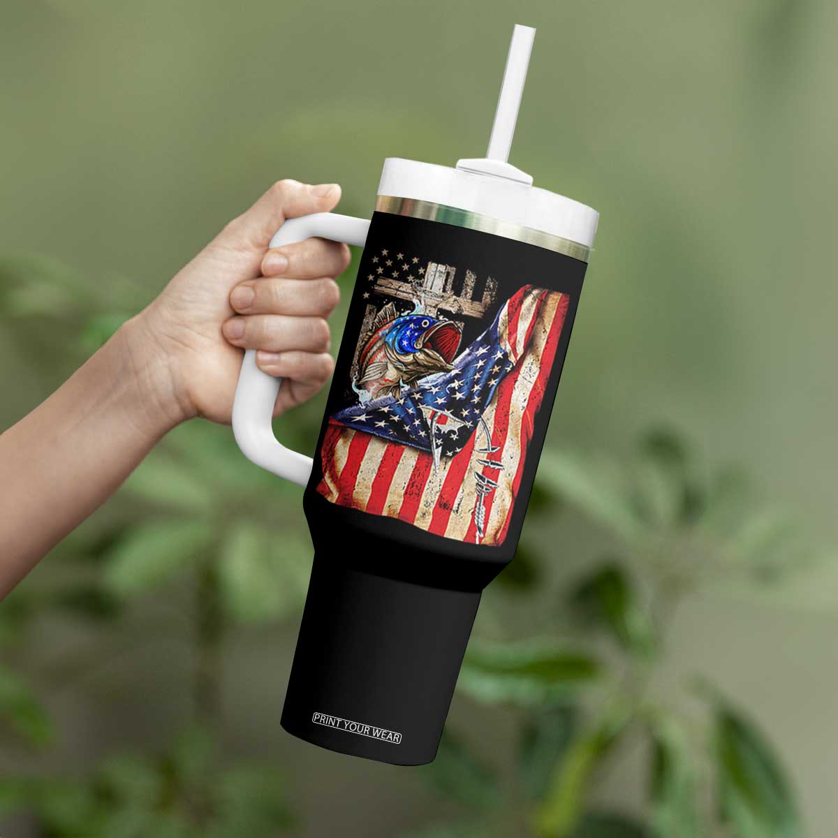 Fisherman Christian Fishing Vintage American Flag Tumbler With Handle TS11 Print Your Wear