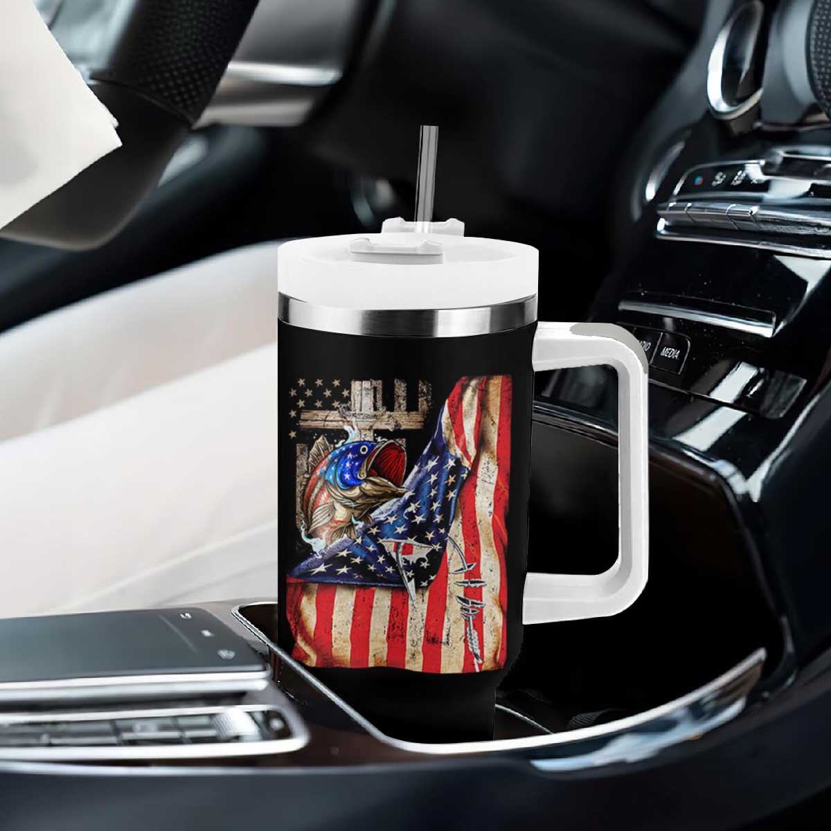 Fisherman Christian Fishing Vintage American Flag Tumbler With Handle TS11 Print Your Wear