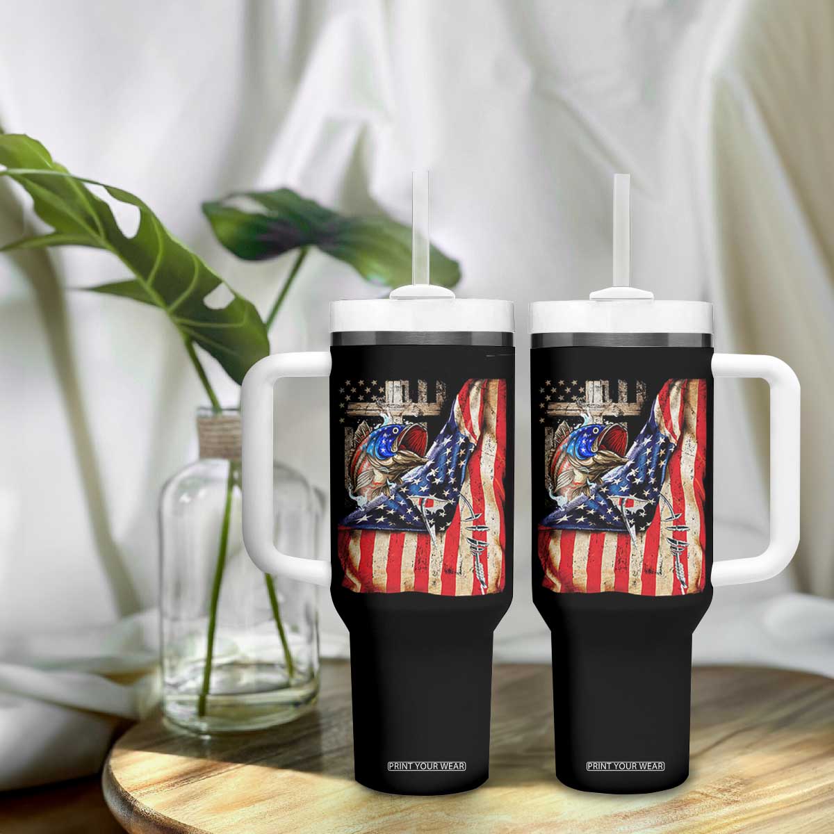 Fisherman Christian Fishing Vintage American Flag Tumbler With Handle TS11 Print Your Wear