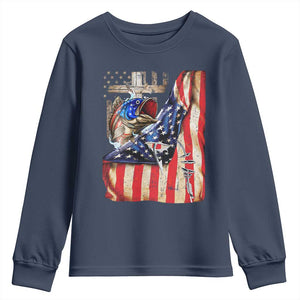 Fisherman Christian Fishing Vintage American Flag Youth Sweatshirt TS11 Navy Print Your Wear