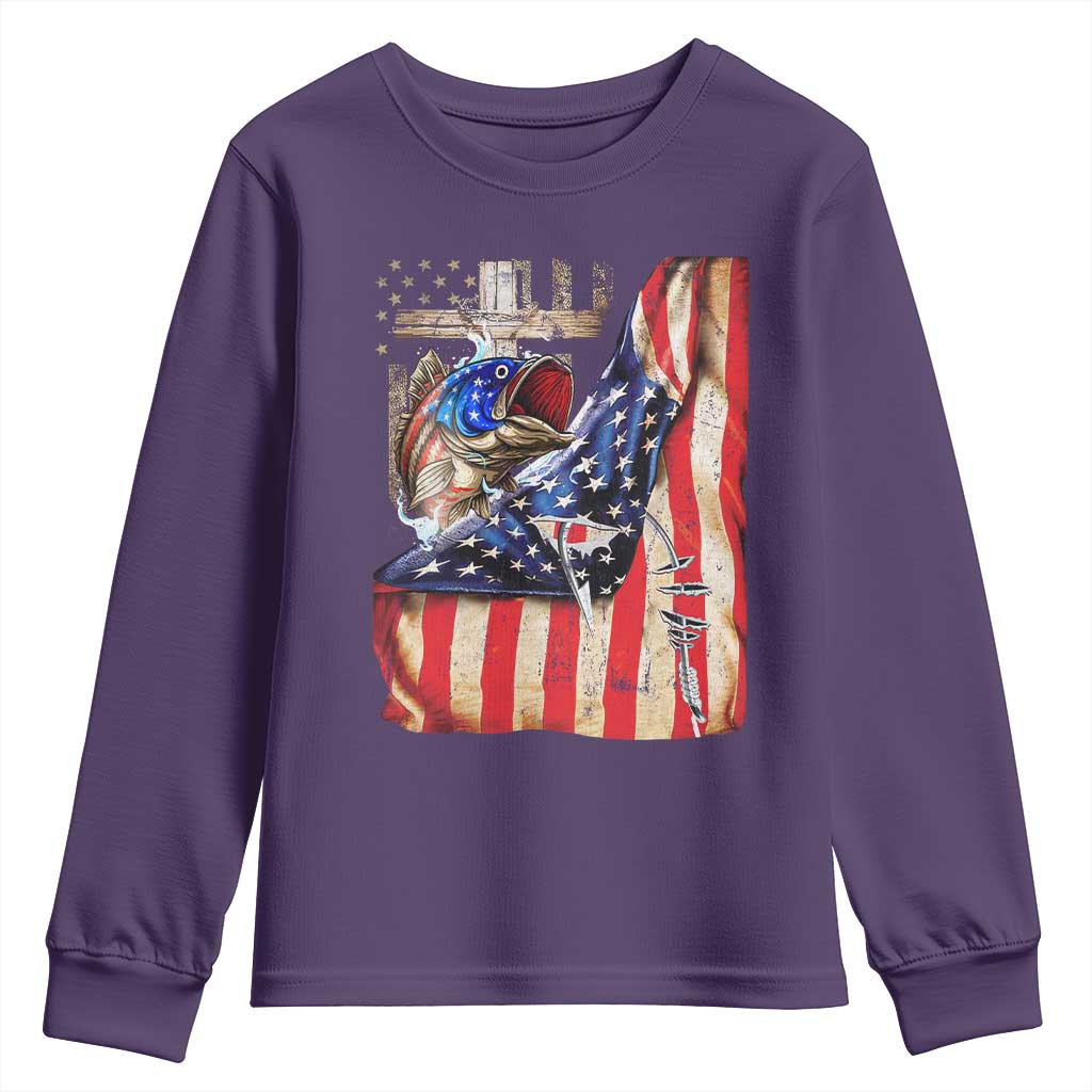 Fisherman Christian Fishing Vintage American Flag Youth Sweatshirt TS11 Purple Print Your Wear