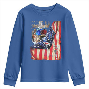 Fisherman Christian Fishing Vintage American Flag Youth Sweatshirt TS11 Royal Blue Print Your Wear