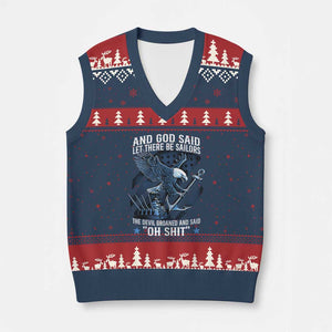 US Military Navy Sailor V-Neck Knit Sweater Vest And God Said Let There Be Sailors The Devil Groaned And Said TS11 Navy Red Print Your Wear