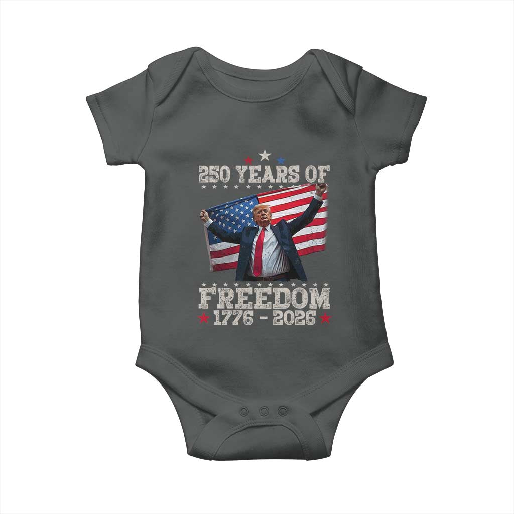Trump 250th Anniversary Baby Onesie 250 Years Of Freedom Vintage USA Flag TS11 Dark Heather Print Your Wear
