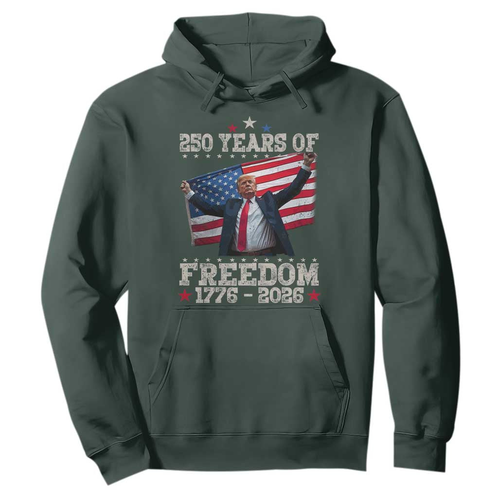 Trump 250th Anniversary Hoodie 250 Years Of Freedom Vintage USA Flag TS11 Dark Forest Green Print Your Wear