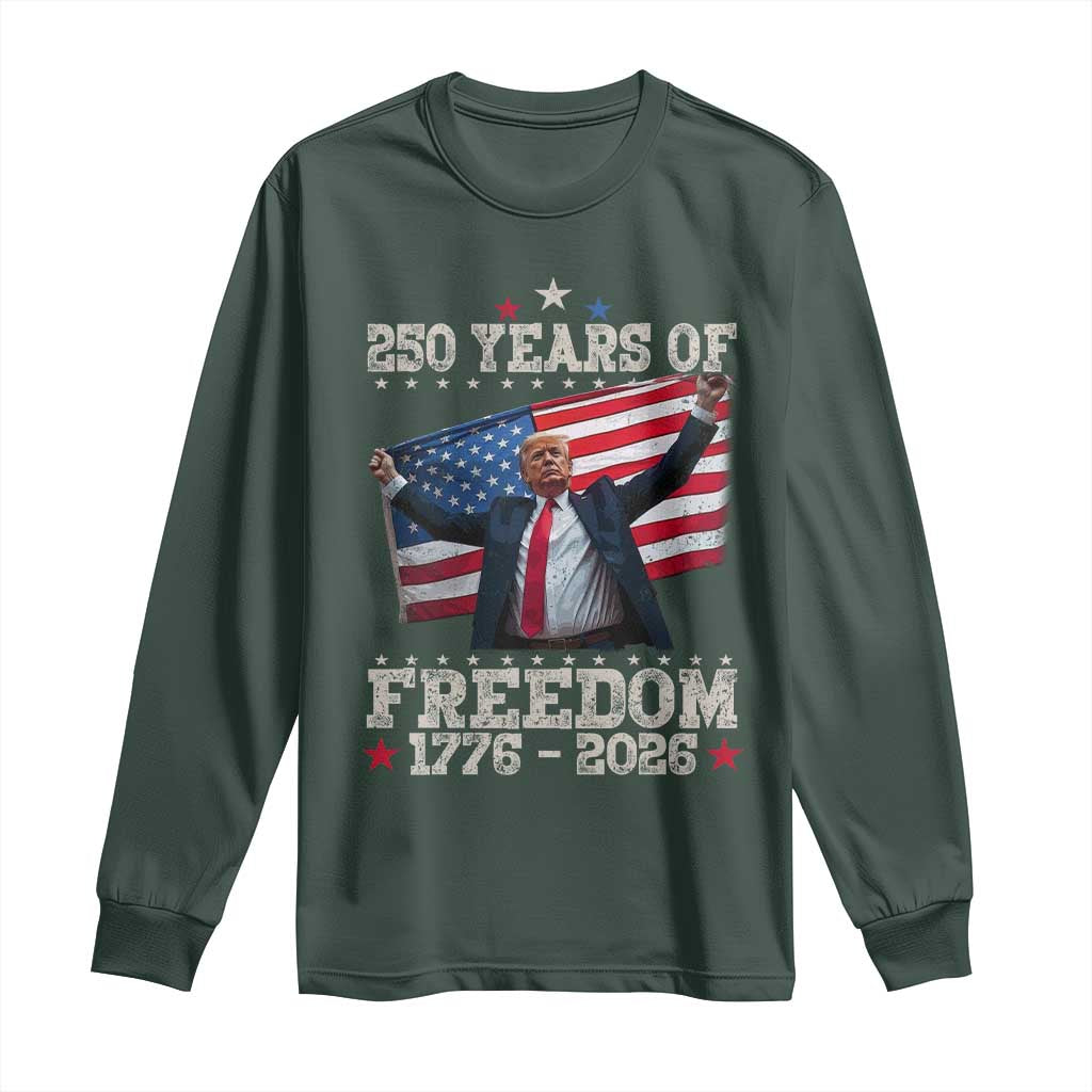Trump 250th Anniversary Long Sleeve Shirt 250 Years Of Freedom Vintage USA Flag TS11 Dark Forest Green Print Your Wear