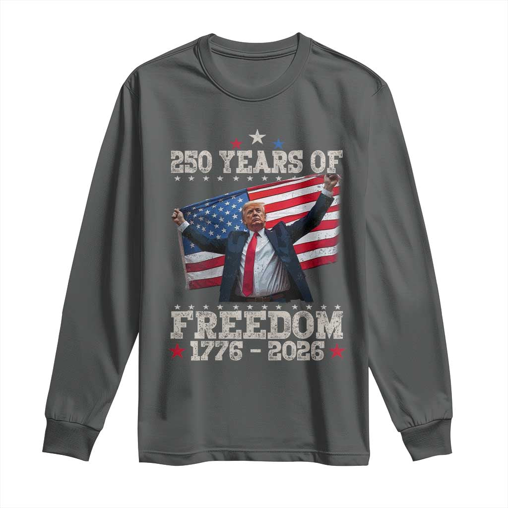 Trump 250th Anniversary Long Sleeve Shirt 250 Years Of Freedom Vintage USA Flag TS11 Dark Heather Print Your Wear