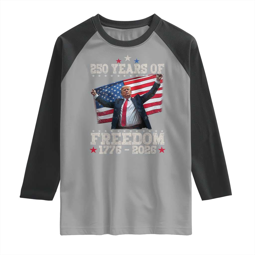 Trump 250th Anniversary Raglan Shirt 250 Years Of Freedom Vintage USA Flag TS11 Sport Gray Black Print Your Wear