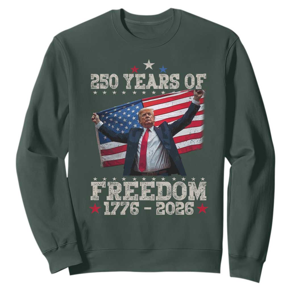 Trump 250th Anniversary Sweatshirt 250 Years Of Freedom Vintage USA Flag TS11 Dark Forest Green Print Your Wear