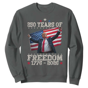 Trump 250th Anniversary Sweatshirt 250 Years Of Freedom Vintage USA Flag TS11 Dark Heather Print Your Wear