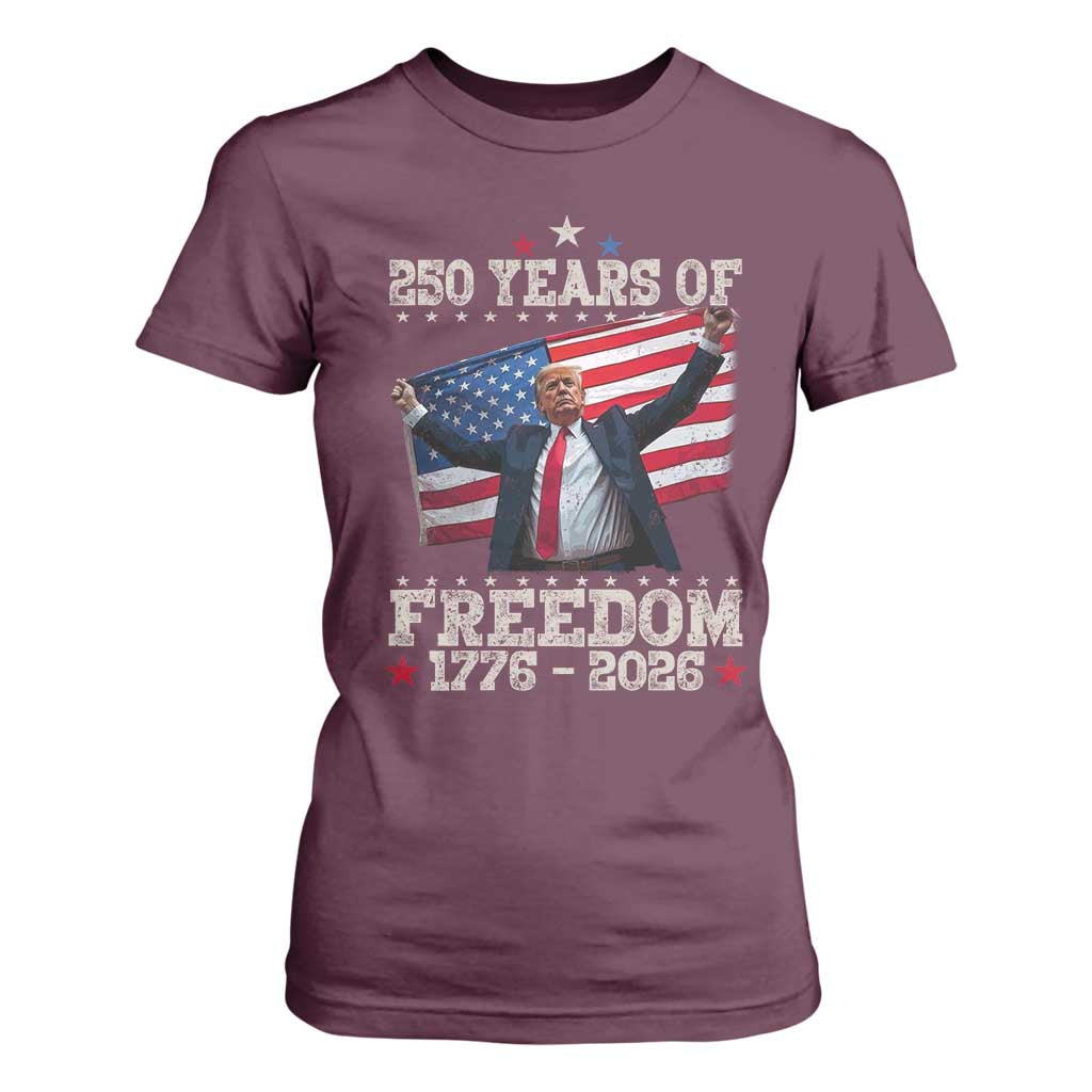 Trump 250th Anniversary T Shirt For Women 250 Years Of Freedom Vintage USA Flag TS11 Maroon Print Your Wear
