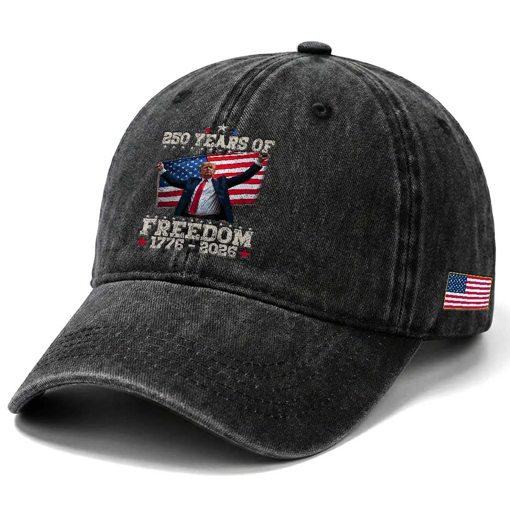 Trump 250th Anniversary Washed Cotton Baseball Cap 250 Years Of Freedom Vintage USA Flag TS11 Print Your Wear