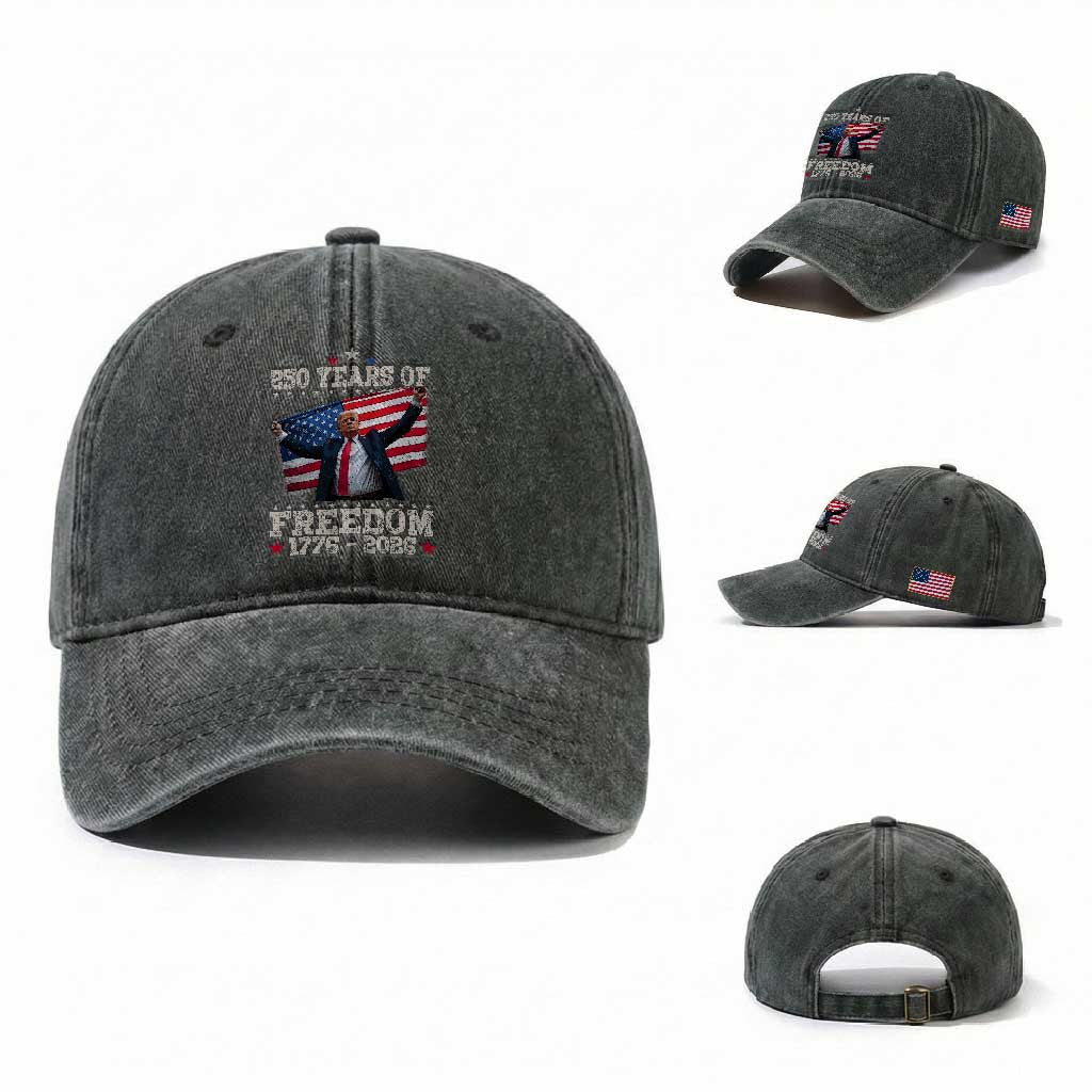 Trump 250th Anniversary Washed Cotton Baseball Cap 250 Years Of Freedom Vintage USA Flag TS11 Washed Cap Universal Fit Dark Green Print Your Wear