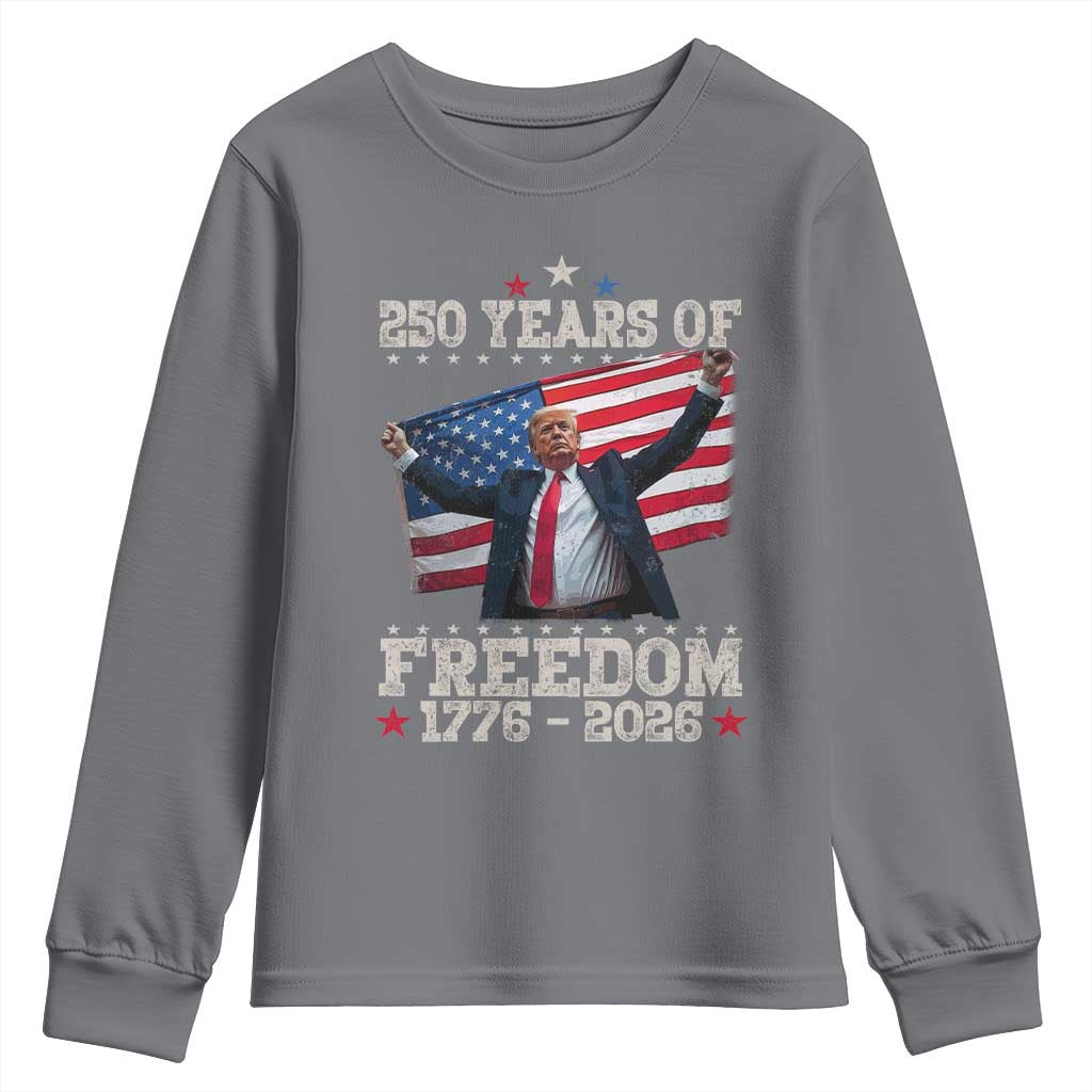 Trump 250th Anniversary Youth Sweatshirt 250 Years Of Freedom Vintage USA Flag TS11 Charcoal Print Your Wear