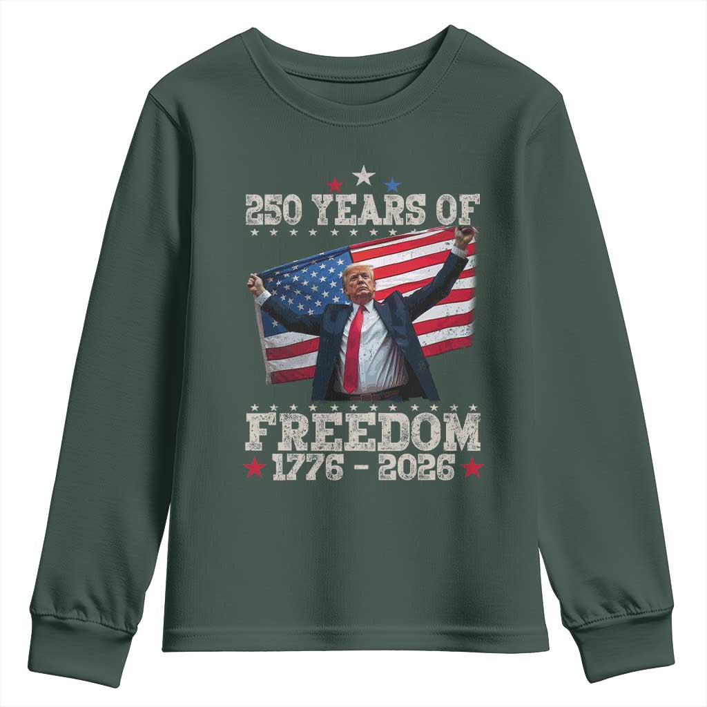 Trump 250th Anniversary Youth Sweatshirt 250 Years Of Freedom Vintage USA Flag TS11 Dark Forest Green Print Your Wear