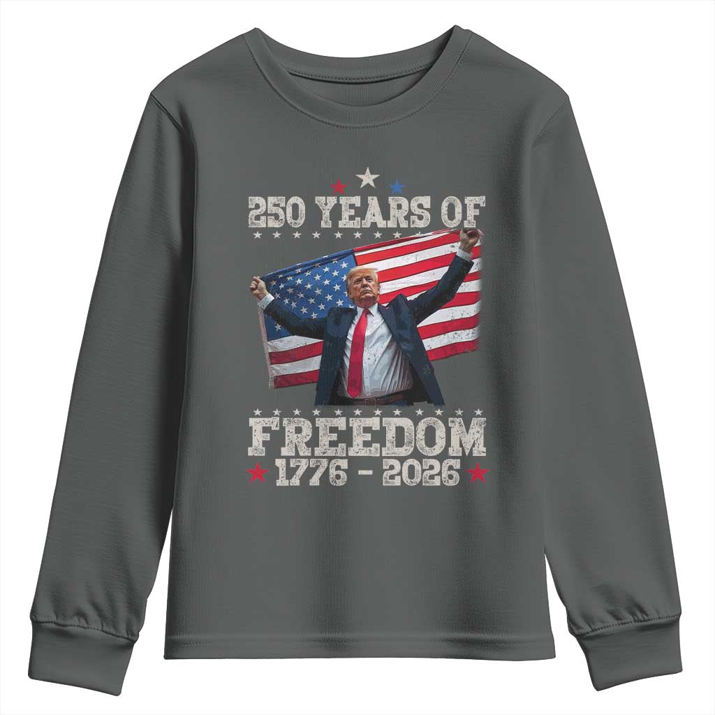 Trump 250th Anniversary Youth Sweatshirt 250 Years Of Freedom Vintage USA Flag TS11 Dark Heather Print Your Wear