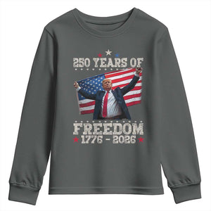 Trump 250th Anniversary Youth Sweatshirt 250 Years Of Freedom Vintage USA Flag TS11 Dark Heather Print Your Wear