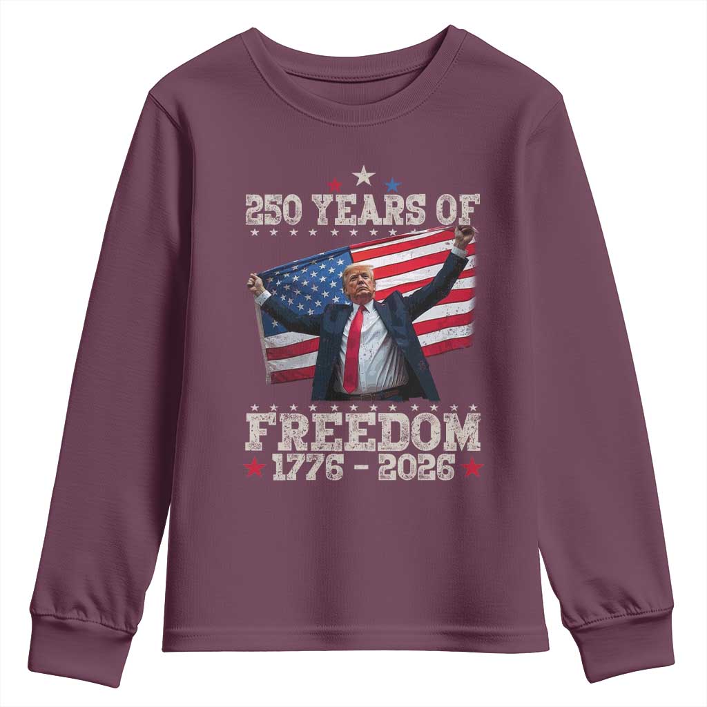 Trump 250th Anniversary Youth Sweatshirt 250 Years Of Freedom Vintage USA Flag TS11 Maroon Print Your Wear