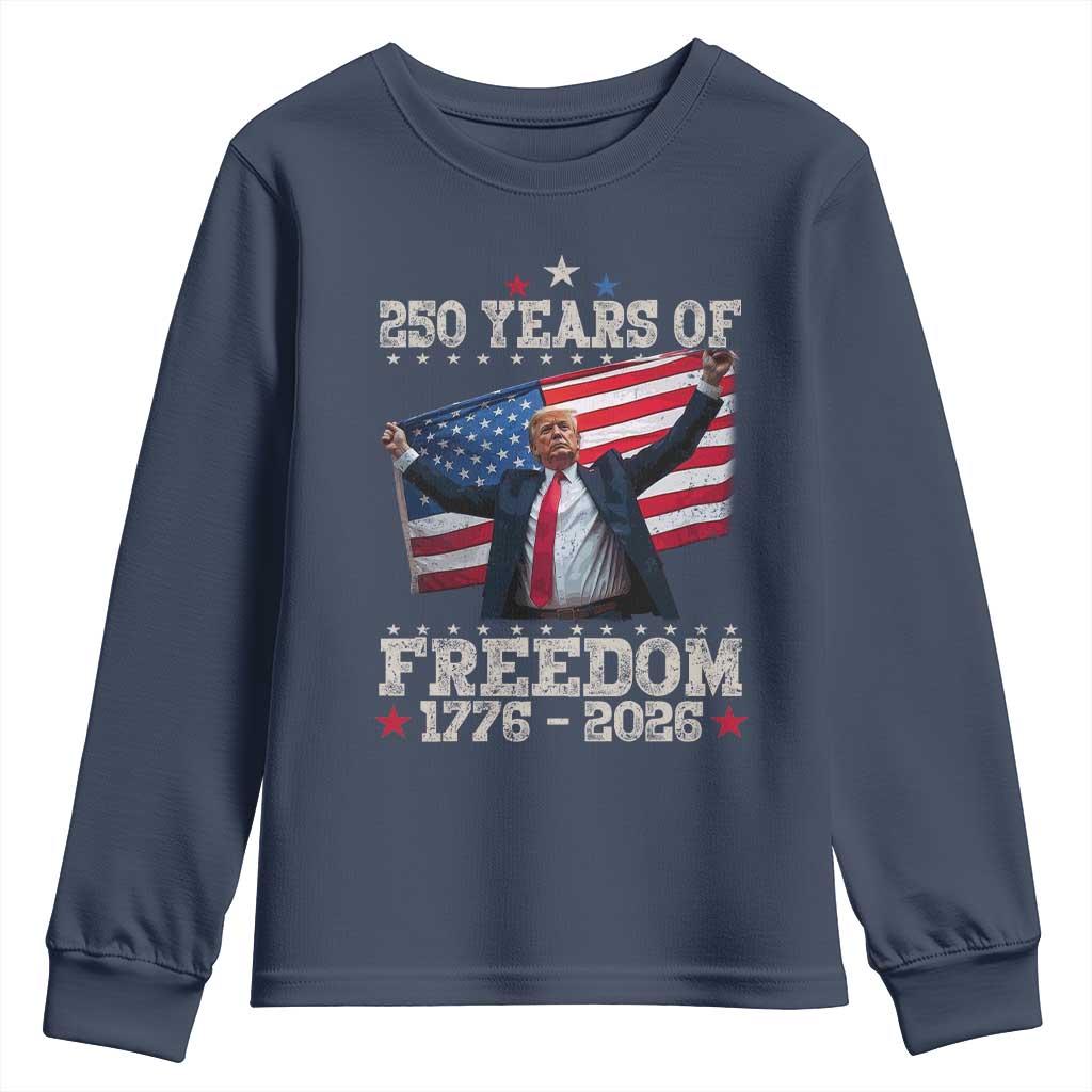 Trump 250th Anniversary Youth Sweatshirt 250 Years Of Freedom Vintage USA Flag TS11 Navy Print Your Wear