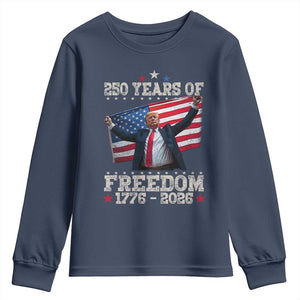 Trump 250th Anniversary Youth Sweatshirt 250 Years Of Freedom Vintage USA Flag TS11 Navy Print Your Wear
