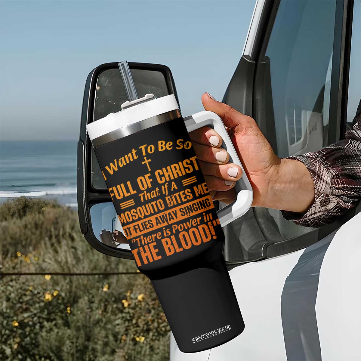 I Want To Be So Full Of Christ Tumbler With Handle Funny Christian Prayer Religious Cross TS11 Print Your Wear