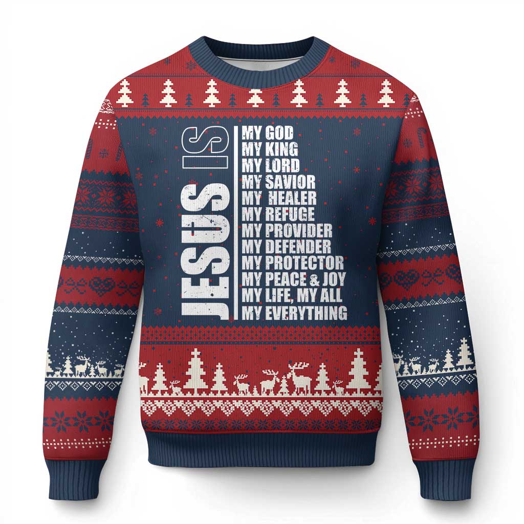 Jesus Is My Everything My God My Lord And Savior Christian Ugly Christmas Sweater TS11 Navy Red Print Your Wear